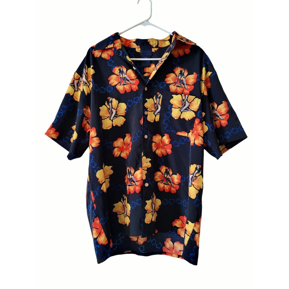 Vintage Extreme Gear Hawaiian Button-up Camp Shirt Flowers Bikini Women Men's L‎